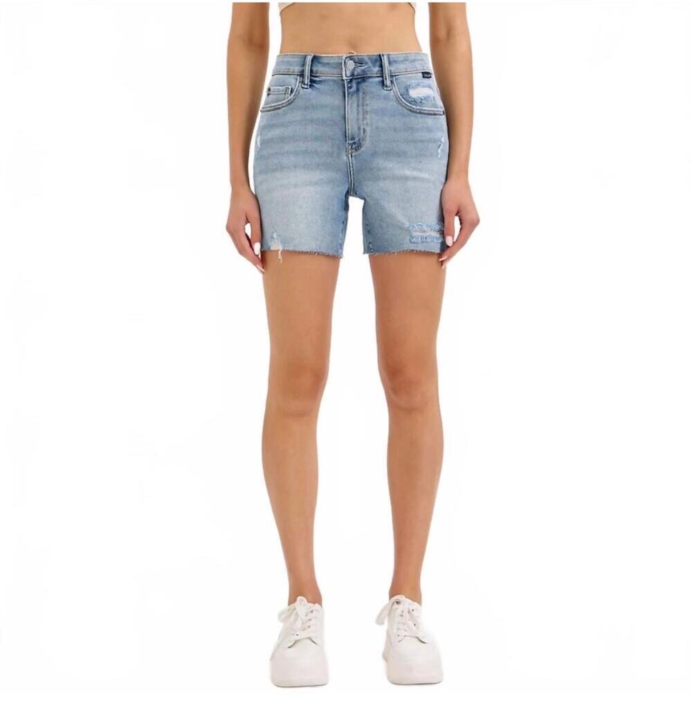 Cello NWT Mid-Rise Midi Denim Jean Shorts Side Slit Light Wash Small (1-3)